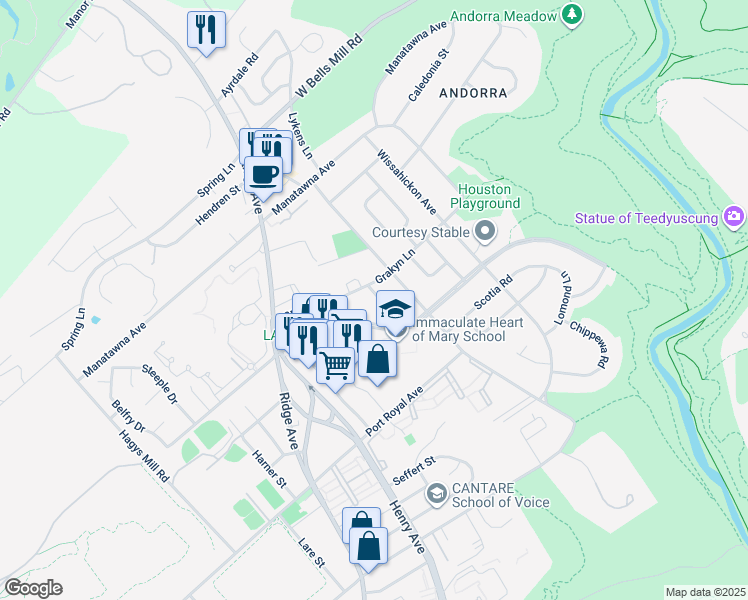 map of restaurants, bars, coffee shops, grocery stores, and more near 8610 Tiona Street in Philadelphia