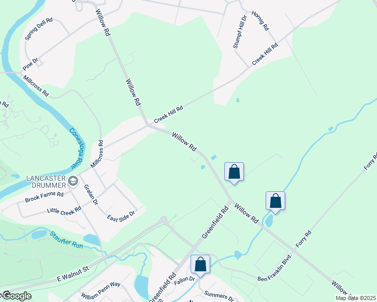 map of restaurants, bars, coffee shops, grocery stores, and more near 634 Willow Road in Lancaster
