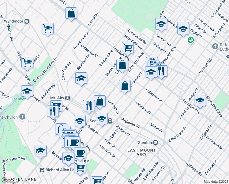 map of restaurants, bars, coffee shops, grocery stores, and more near 430 East Mount Airy Avenue in Philadelphia