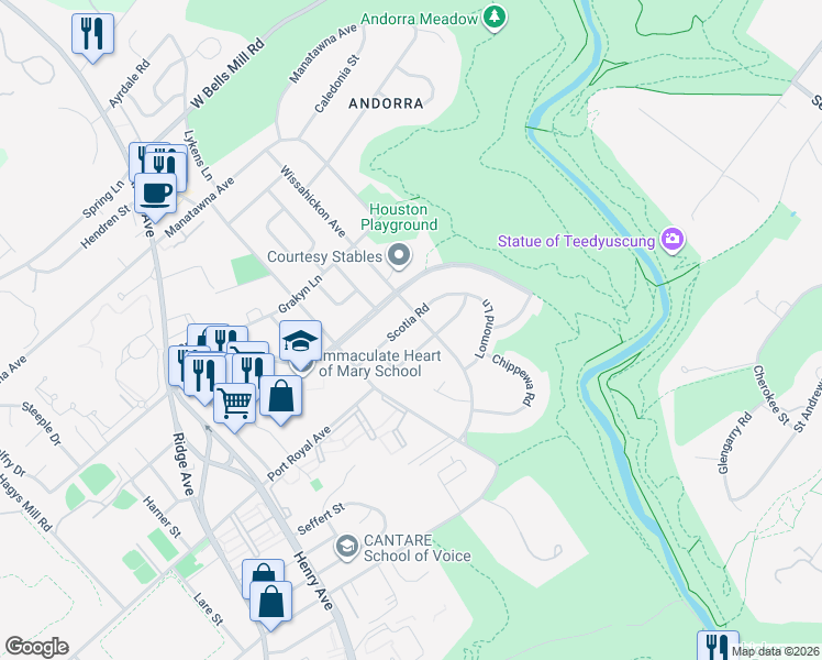 map of restaurants, bars, coffee shops, grocery stores, and more near 853 East Cathedral Road in Philadelphia