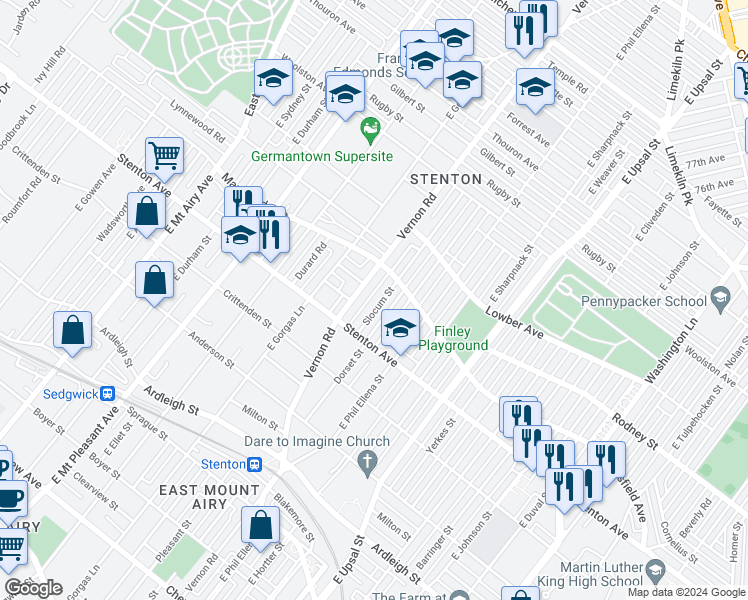 map of restaurants, bars, coffee shops, grocery stores, and more near 933 Slocum Street in Philadelphia