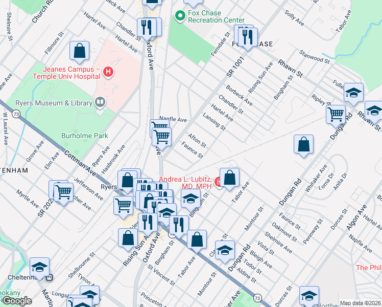 map of restaurants, bars, coffee shops, grocery stores, and more near 925 Faunce Street in Philadelphia