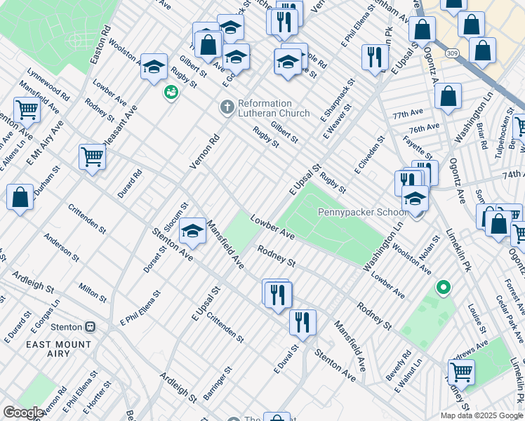 map of restaurants, bars, coffee shops, grocery stores, and more near 1114 East Sharpnack Street in Philadelphia