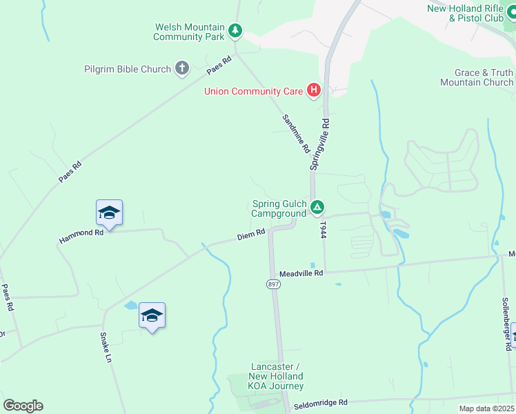 map of restaurants, bars, coffee shops, grocery stores, and more near 5346 Southview Drive in New Holland