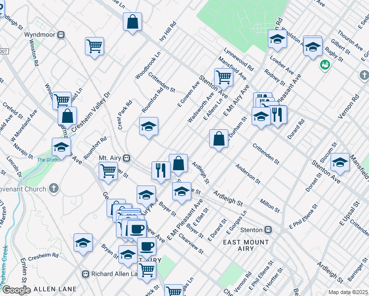 map of restaurants, bars, coffee shops, grocery stores, and more near 408 East Allens Lane in Philadelphia