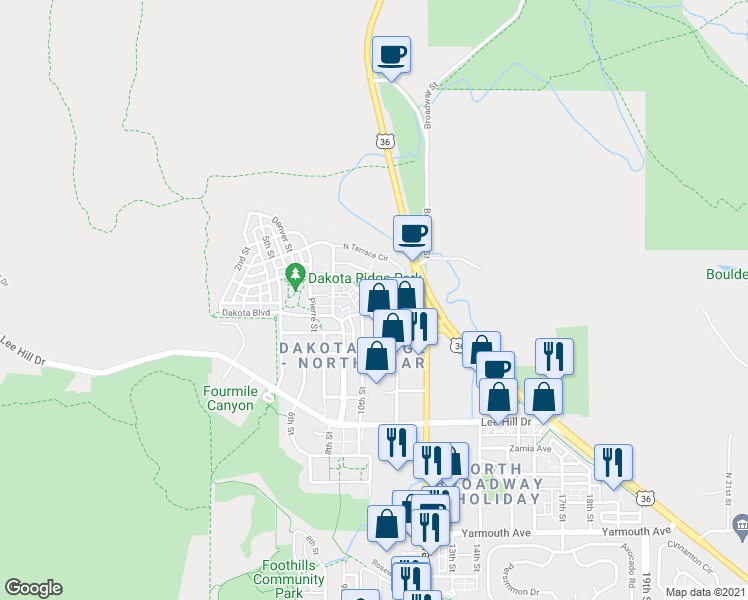 map of restaurants, bars, coffee shops, grocery stores, and more near 850 Laramie Boulevard in Boulder