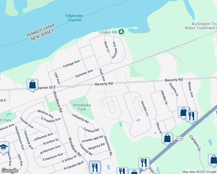 map of restaurants, bars, coffee shops, grocery stores, and more near 2014 Beverly Road in Burlington Township