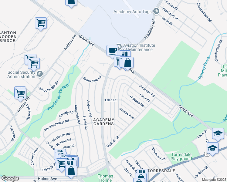 map of restaurants, bars, coffee shops, grocery stores, and more near 9441 Lansford Street in Philadelphia