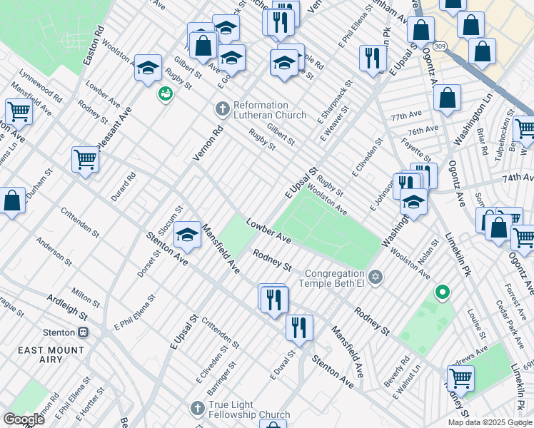 map of restaurants, bars, coffee shops, grocery stores, and more near 1147 East Sharpnack Street in Philadelphia