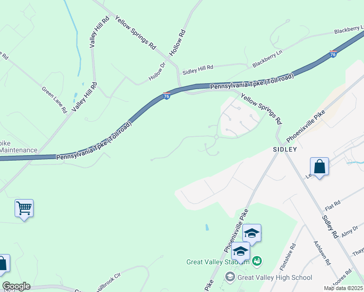 map of restaurants, bars, coffee shops, grocery stores, and more near 211 Yorktown Court in Malvern