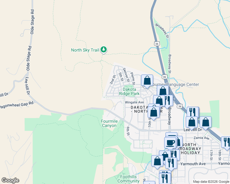 map of restaurants, bars, coffee shops, grocery stores, and more near 315 Laramie Boulevard in Boulder