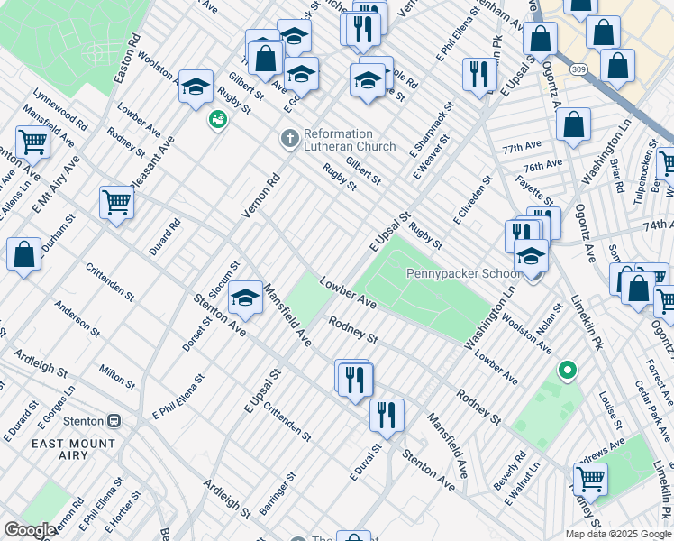 map of restaurants, bars, coffee shops, grocery stores, and more near 1116 East Sharpnack Street in Philadelphia