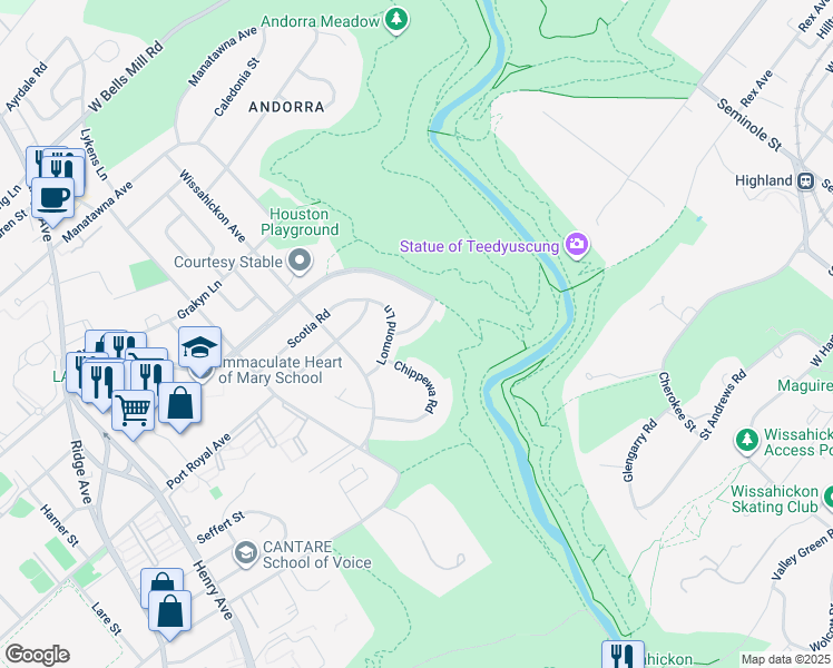 map of restaurants, bars, coffee shops, grocery stores, and more near 908 Glenroy Road in Philadelphia