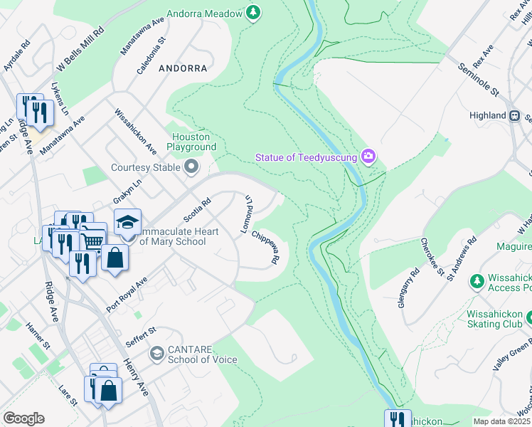 map of restaurants, bars, coffee shops, grocery stores, and more near 908 Glenroy Road in Philadelphia