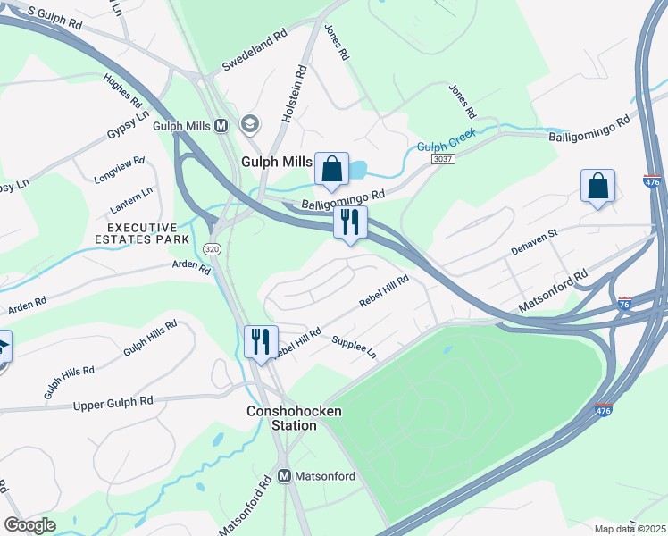 map of restaurants, bars, coffee shops, grocery stores, and more near 210 Lookout Place in Wayne