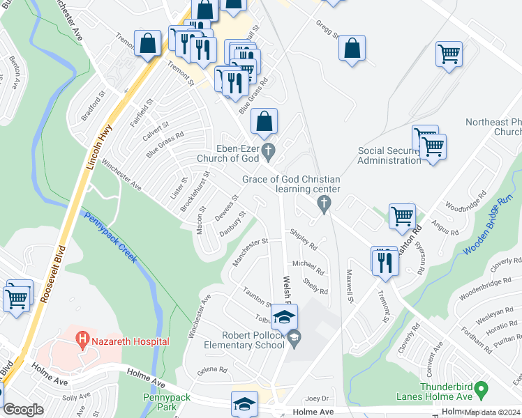 map of restaurants, bars, coffee shops, grocery stores, and more near 8901 Maxwell Place in Philadelphia