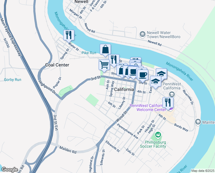map of restaurants, bars, coffee shops, grocery stores, and more near 399 Ash Street in California