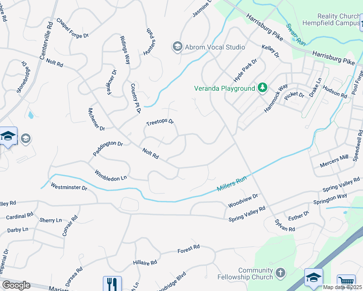 map of restaurants, bars, coffee shops, grocery stores, and more near 134 Pinnacle Point Drive in Lancaster