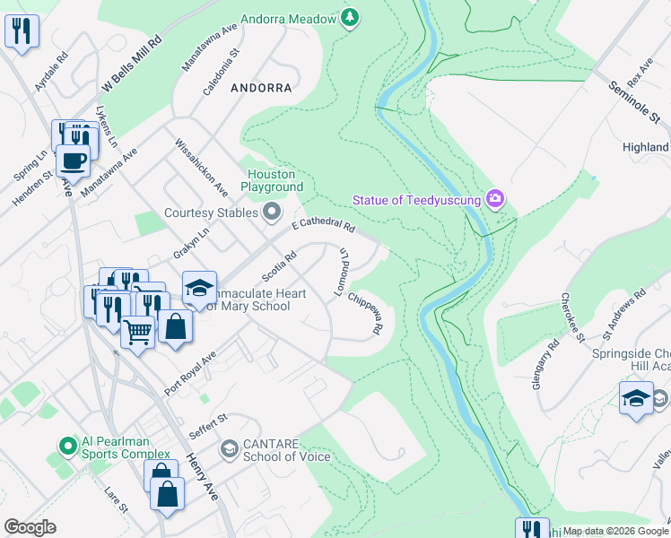 map of restaurants, bars, coffee shops, grocery stores, and more near 912 Inverness Lane in Philadelphia