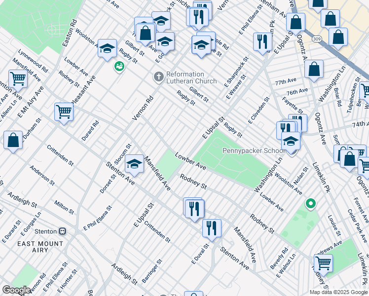 map of restaurants, bars, coffee shops, grocery stores, and more near 1120 East Sharpnack Street in Philadelphia