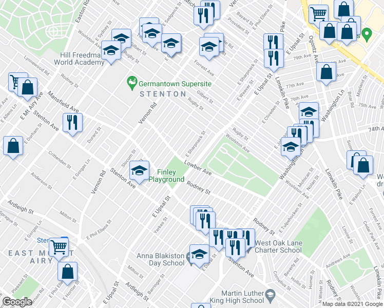 map of restaurants, bars, coffee shops, grocery stores, and more near 1120 East Sharpnack Street in Philadelphia