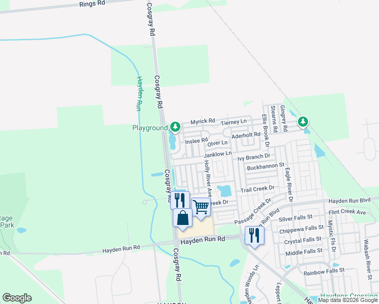 map of restaurants, bars, coffee shops, grocery stores, and more near 5629 Cardin Boulevard in Dublin