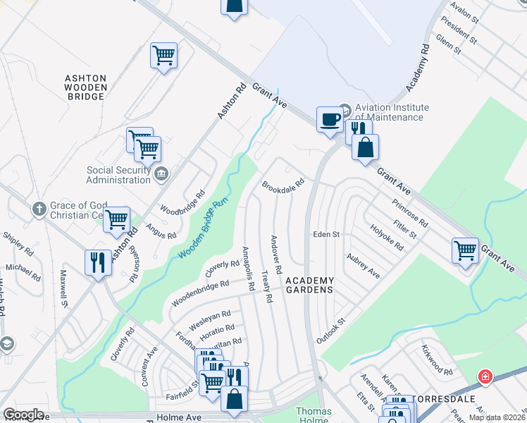 map of restaurants, bars, coffee shops, grocery stores, and more near 9349 Treaty Road in Philadelphia