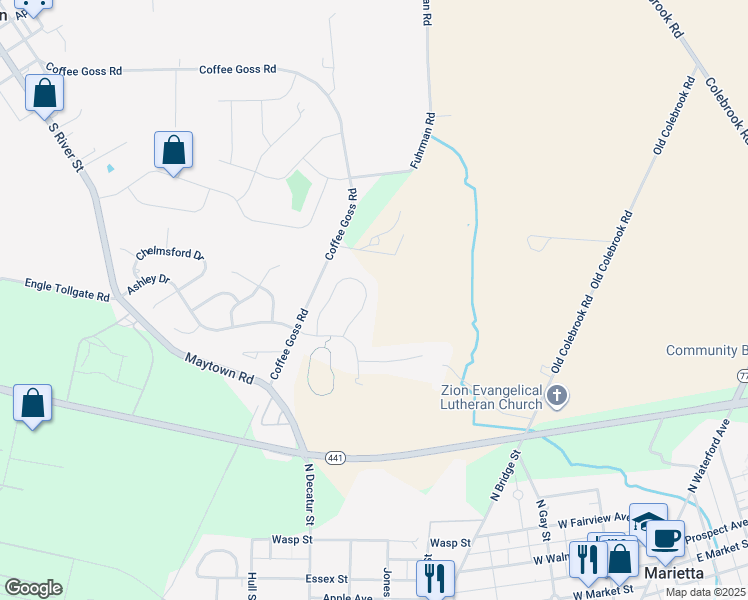 map of restaurants, bars, coffee shops, grocery stores, and more near 414 Alexandria Court in Marietta