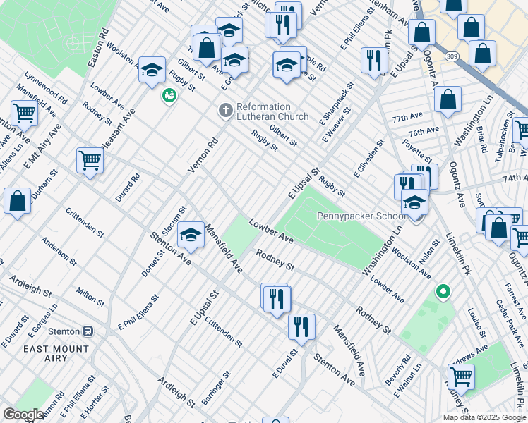 map of restaurants, bars, coffee shops, grocery stores, and more near 1122 East Sharpnack Street in Philadelphia