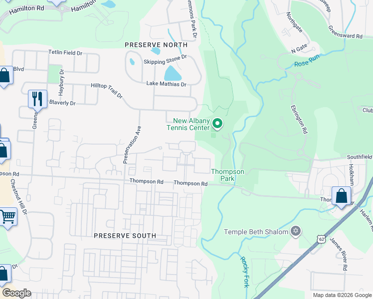 map of restaurants, bars, coffee shops, grocery stores, and more near 6480 Alexander Clay in New Albany