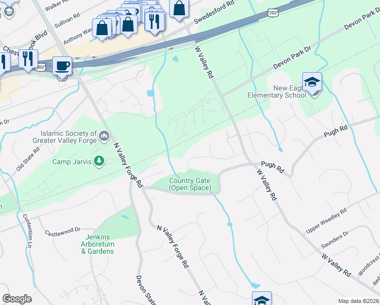 map of restaurants, bars, coffee shops, grocery stores, and more near 223 Country Gate Road in Wayne
