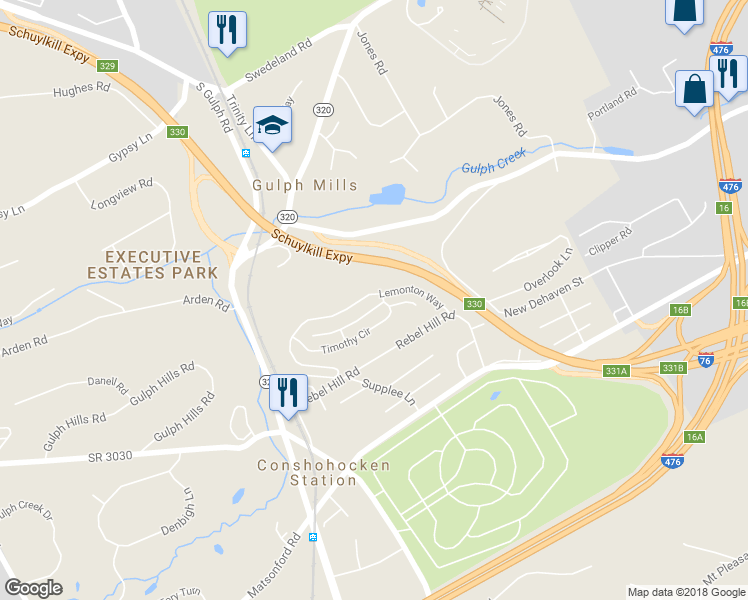 map of restaurants, bars, coffee shops, grocery stores, and more near 204 Valley Forge Lookout Place in Wayne