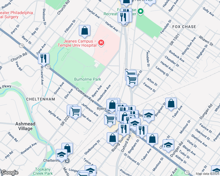map of restaurants, bars, coffee shops, grocery stores, and more near 7329 Hasbrook Avenue in Philadelphia