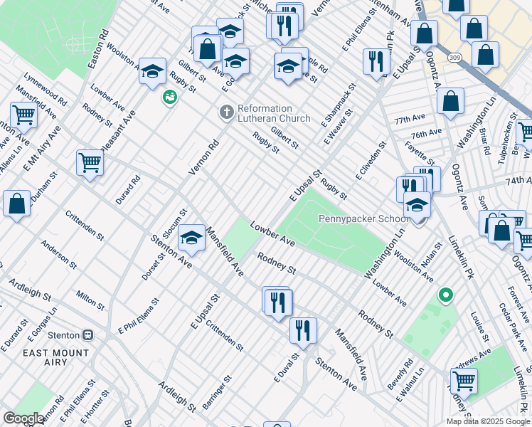 map of restaurants, bars, coffee shops, grocery stores, and more near 1124 East Sharpnack Street in Philadelphia