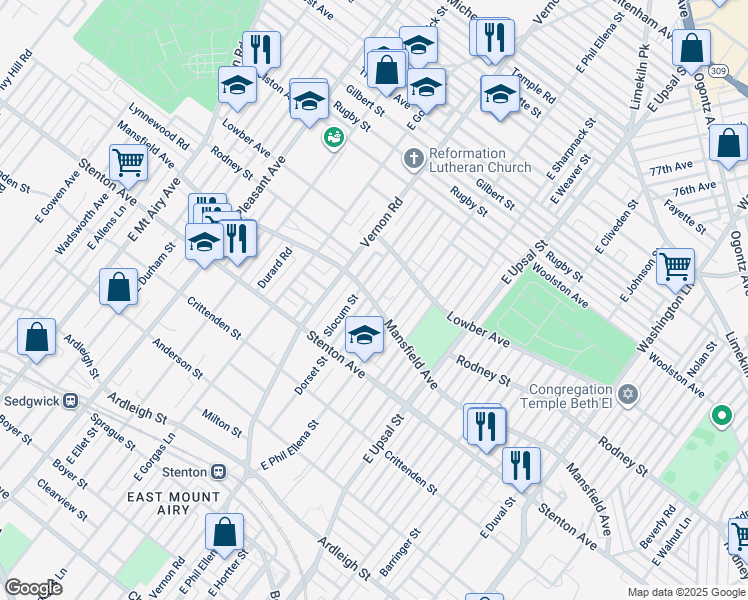 map of restaurants, bars, coffee shops, grocery stores, and more near 1005 Dorset Street in Philadelphia