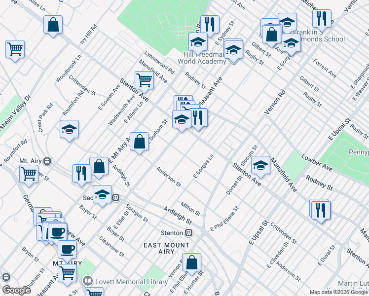map of restaurants, bars, coffee shops, grocery stores, and more near 609 East Sedgwick Street in Philadelphia