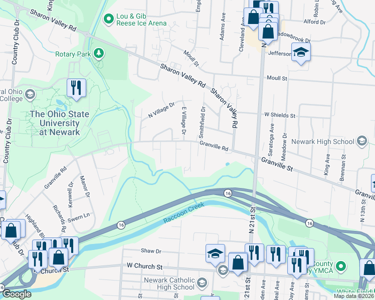 map of restaurants, bars, coffee shops, grocery stores, and more near 819 Granville Road in Newark