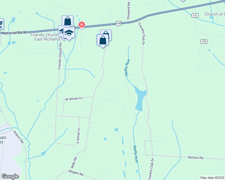 map of restaurants, bars, coffee shops, grocery stores, and more near 67521 Mills Road in Saint Clairsville