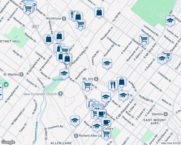 map of restaurants, bars, coffee shops, grocery stores, and more near 7441 Devon Street in Philadelphia