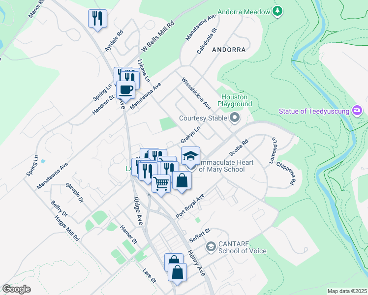 map of restaurants, bars, coffee shops, grocery stores, and more near 8617 Tiona Street in Philadelphia