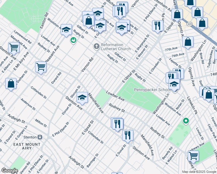 map of restaurants, bars, coffee shops, grocery stores, and more near 1117 East Sharpnack Street in Philadelphia