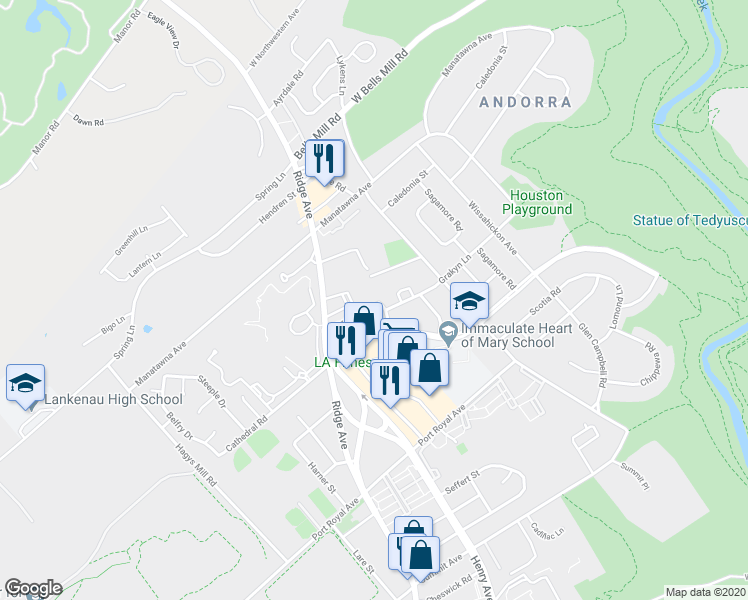 map of restaurants, bars, coffee shops, grocery stores, and more near 720 Grakyn Lane in Philadelphia