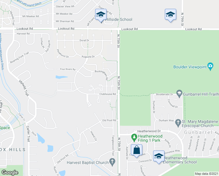 map of restaurants, bars, coffee shops, grocery stores, and more near 5008 Buckingham Road in Boulder