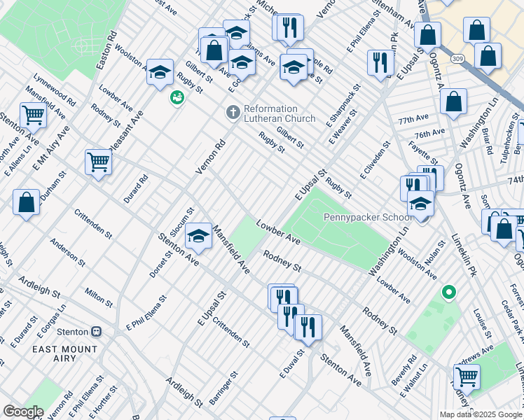 map of restaurants, bars, coffee shops, grocery stores, and more near 1117 East Sharpnack Street in Philadelphia
