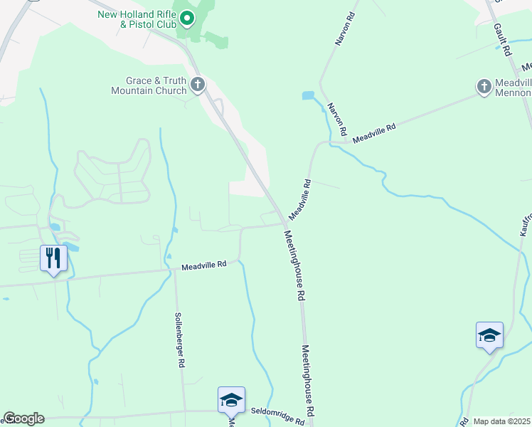 map of restaurants, bars, coffee shops, grocery stores, and more near 490 Meetinghouse Road in Gap