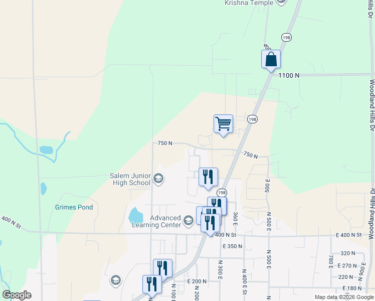 map of restaurants, bars, coffee shops, grocery stores, and more near 737 North 140 East in Salem