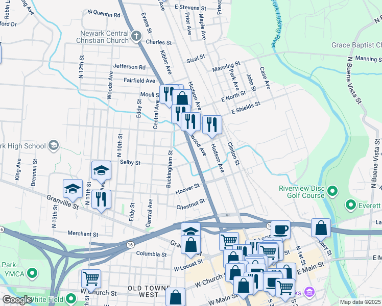 map of restaurants, bars, coffee shops, grocery stores, and more near 307 Mount Vernon Road in Newark