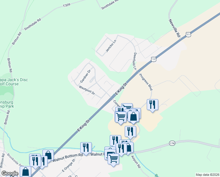 map of restaurants, bars, coffee shops, grocery stores, and more near 102 Meadowview Court in Cumberland County