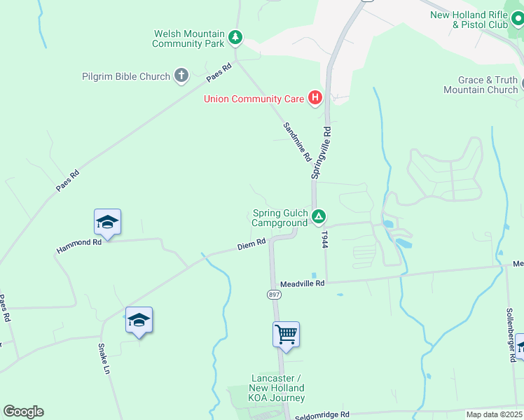 map of restaurants, bars, coffee shops, grocery stores, and more near 5346 Southview Drive in New Holland