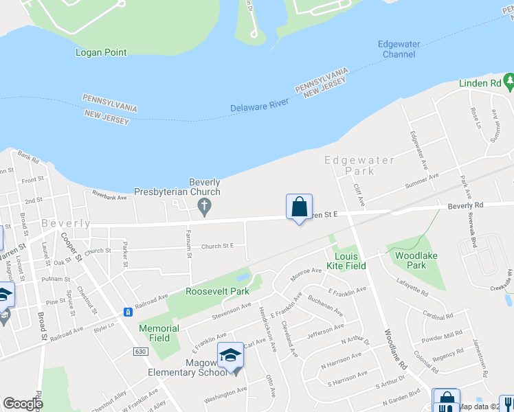 map of restaurants, bars, coffee shops, grocery stores, and more near 219 Warren Street East in Beverly
